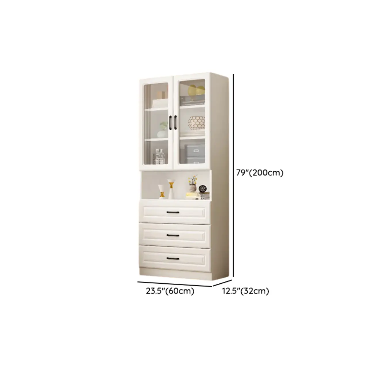 Classic White Vertical Wood Display Bookcase with Cabinet