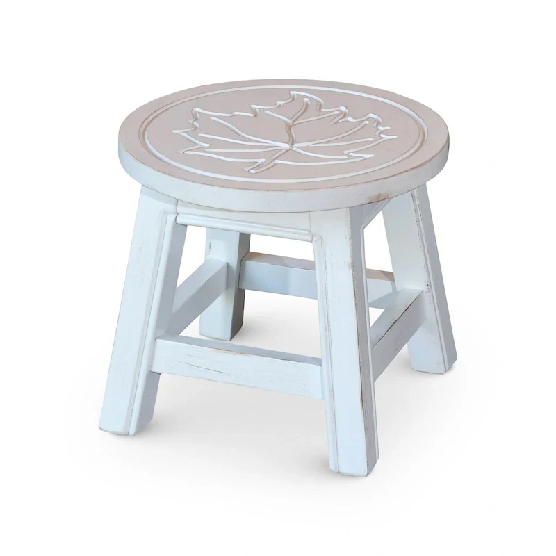 Carved Wooden Step Stool with Decorative Pattern