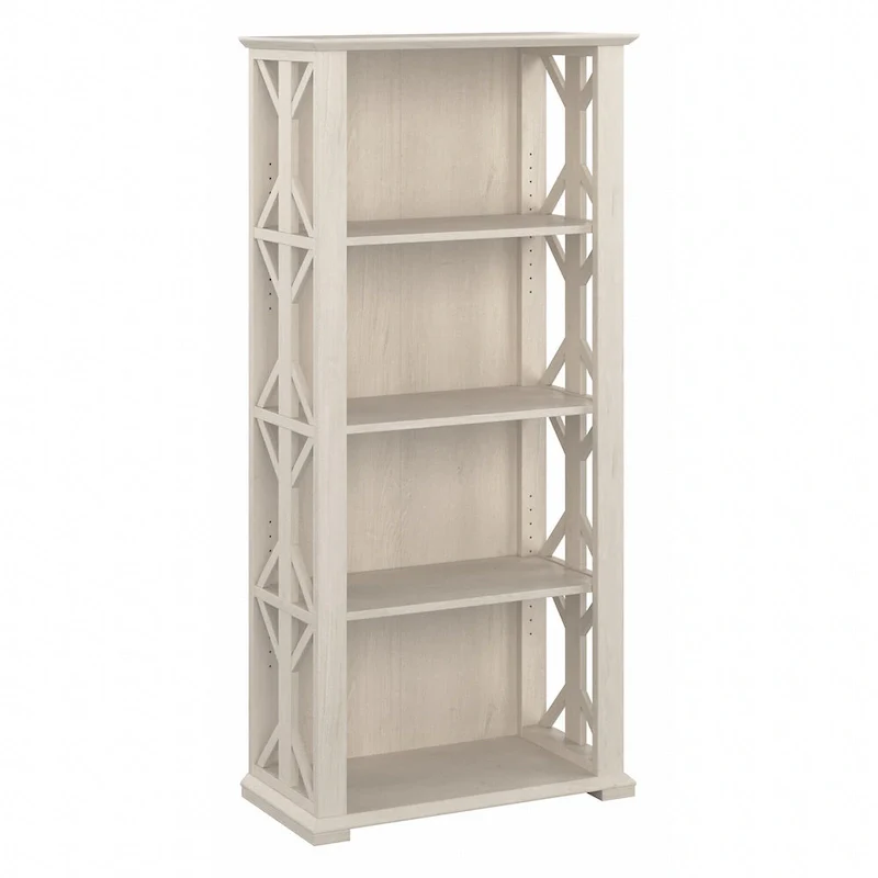 4-Shelf Bookcase in Linen White Oak / Driftwood Gray – 2 Adjustable Shelves