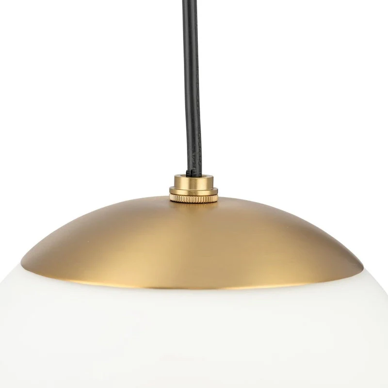 Atwell Collection Brushed Bronze and Opal Glass Globe Large Hanging Pendant Light - 12 in x 12 in x 12.5 in