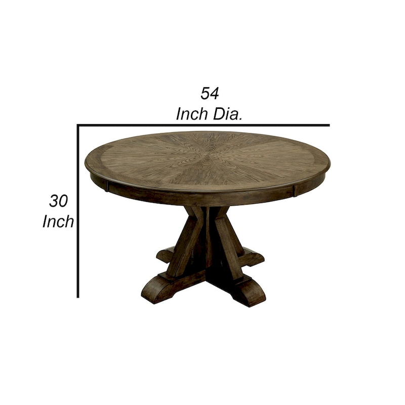Round Solid Wood Dining Table with Pedestal Base, Light Oak Brown