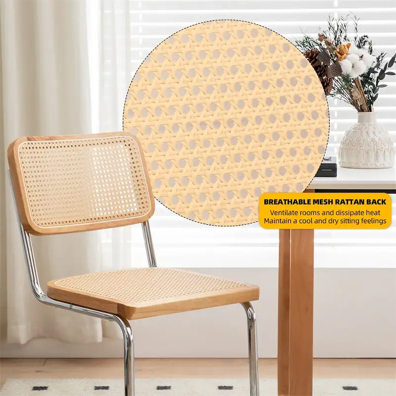 Dining Chairs,Velvet Rattan Side Accent Chairs with Chrome Legs,2 PCS