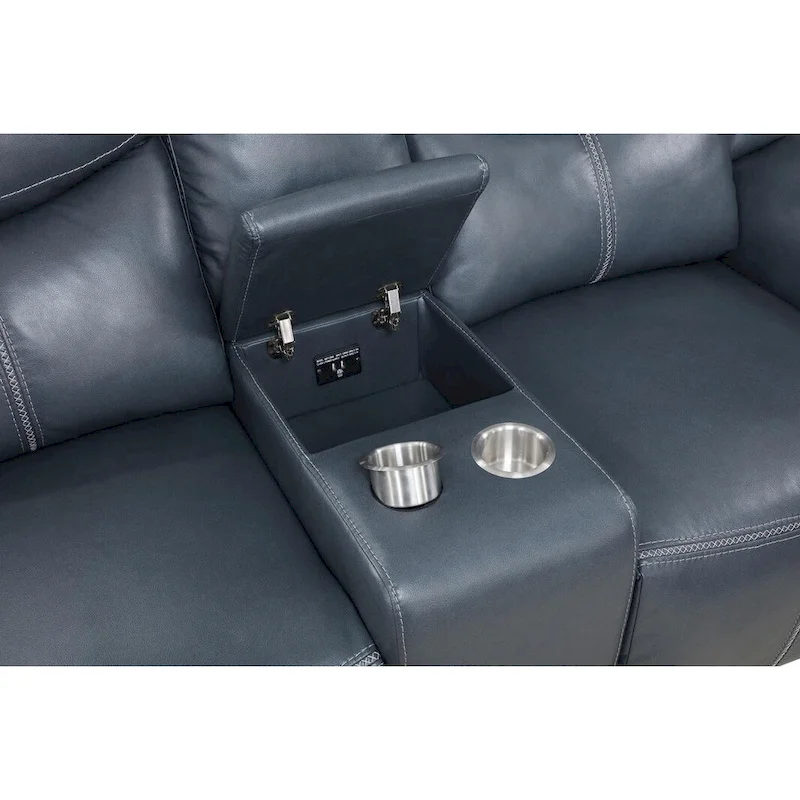 Stanwicke Blue Motion Reclining Loveseat with Console