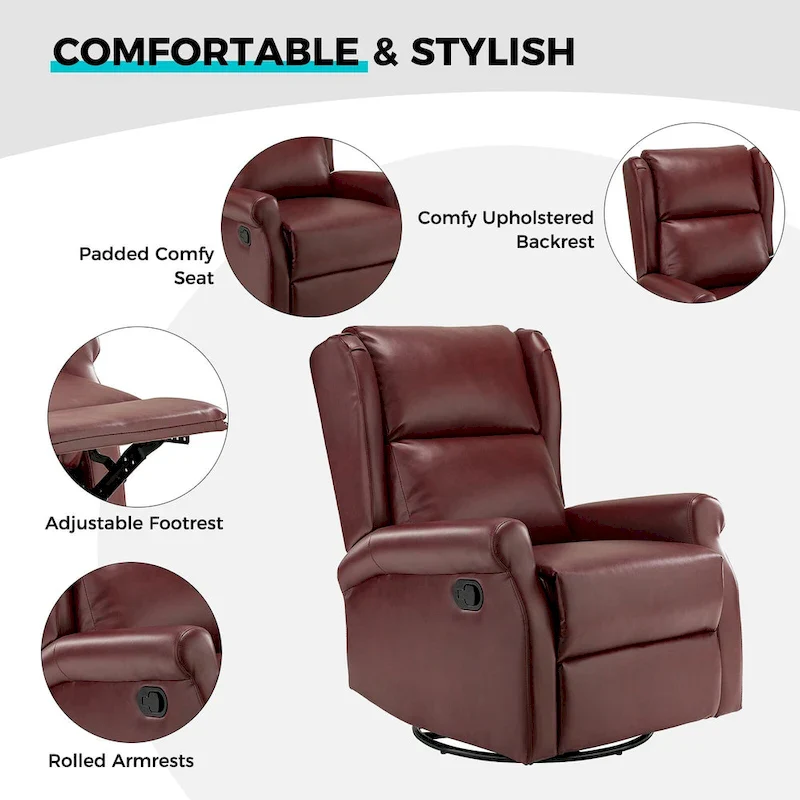 Faux Leather Swivel Nursery Recliners (Metal Base) — Set of 2