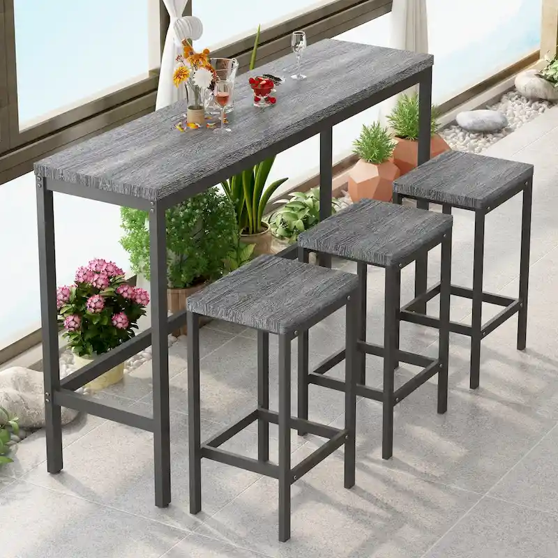 Modern Design Kitchen Dining Table, Pub Table, Long Dining Table Set with 3 Stools, Easy Assembly