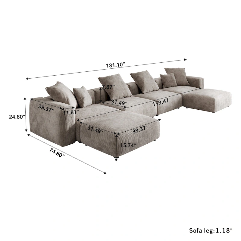181 U-Shaped Convertible Modular Sectional Sofa With 2 Ottoman