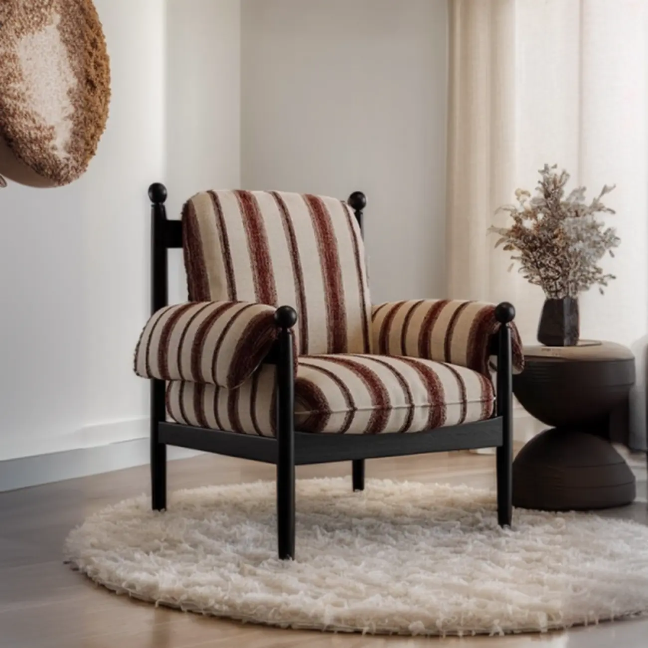 Modern Striped Accent Chair with Removable Cushion
