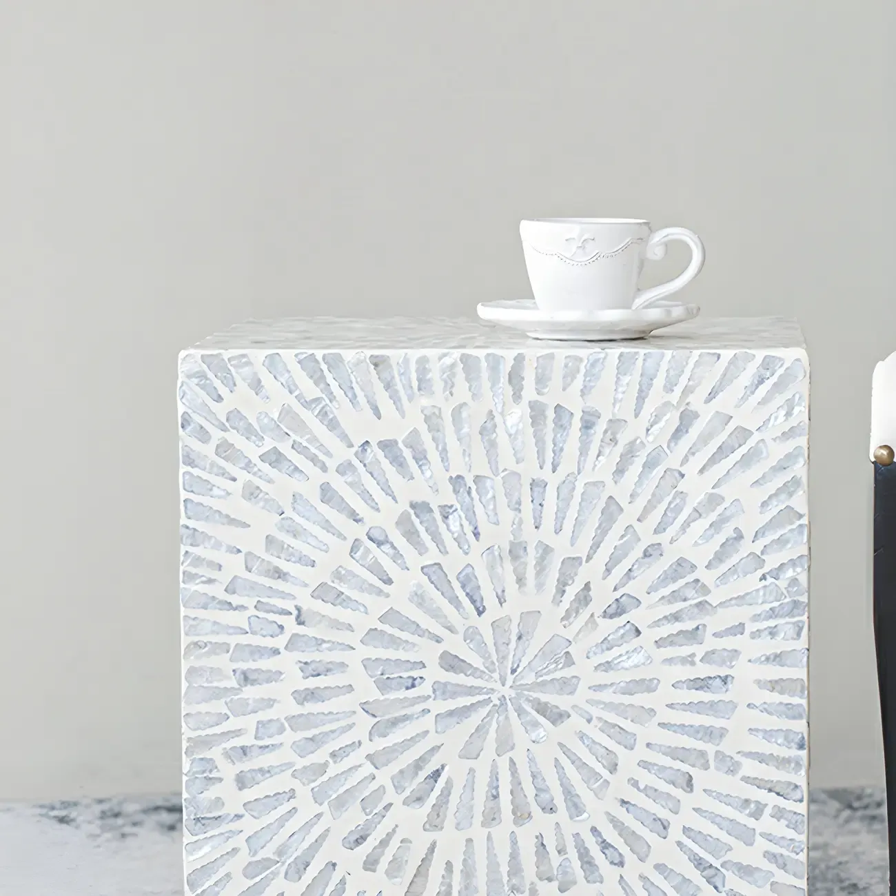 Tropical Mosaic Wooden Round Side Table