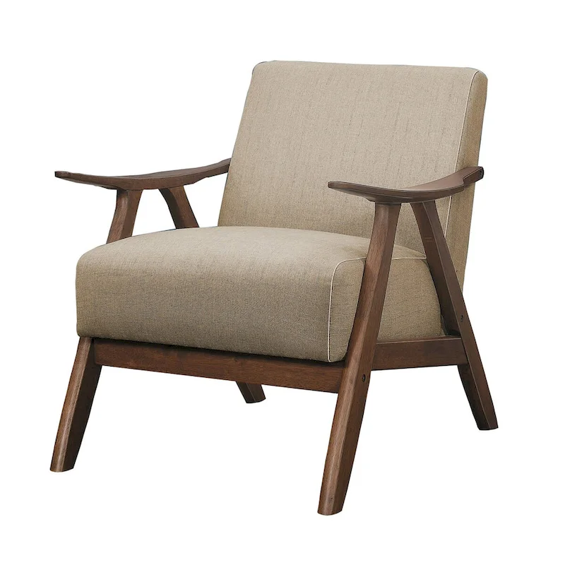 Fabric Upholstered Accent Chair with Curved Armrests, Light Brown