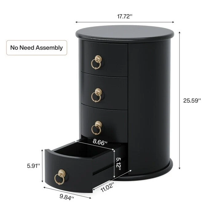 Solid Wood Bedside Table, Nightstand with 4 Drawers