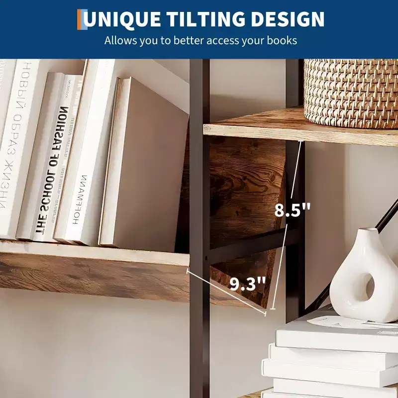 Bookshelf, 4-tier bookcase with 11 open display shelves, rustic industrial style bookshelf for bedroom, living room and home office