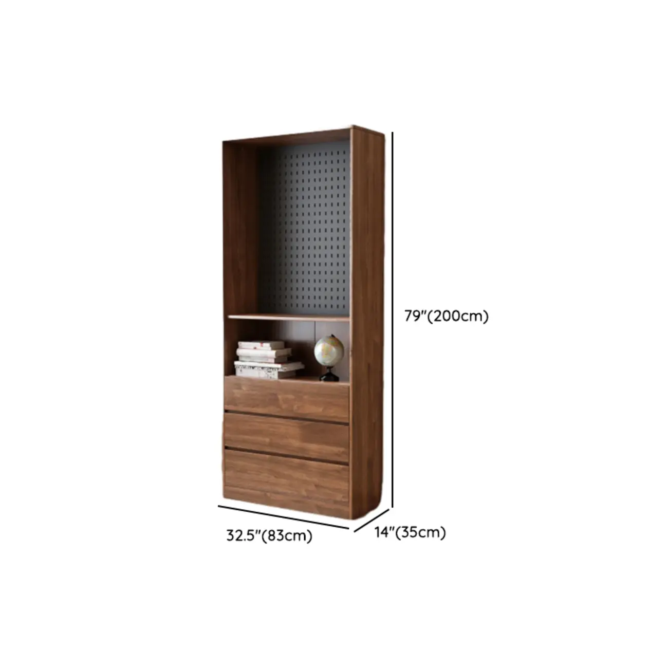 Traditional Brown Pecan Wood Bookcase with Drawers