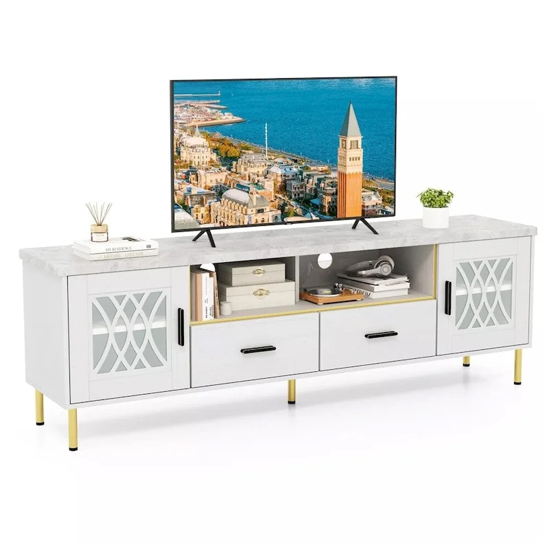 Modern Faux Marble 71-Inch TV Stand for 80 TVs White - 73 inches