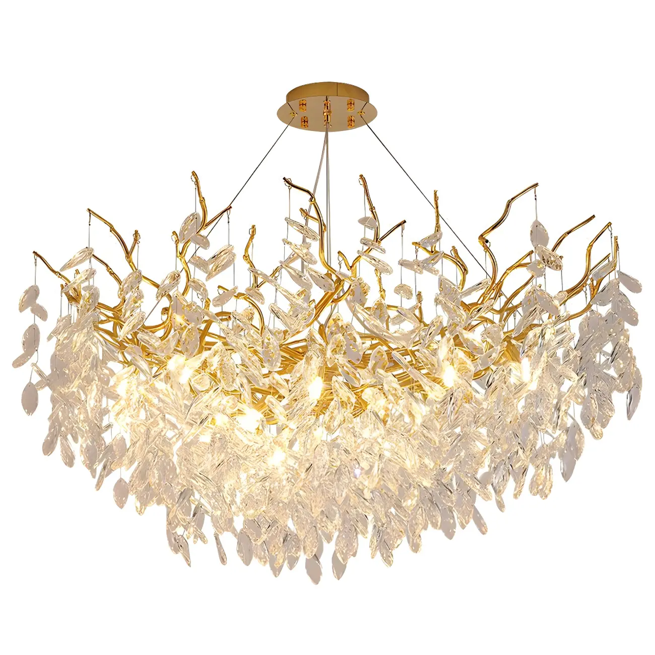 Elegant Gold Branch Crystal Chandelier Adjustable Height