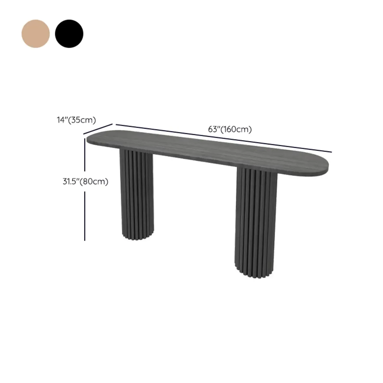 Natural Oval Wooden Double Pedestal Console Table