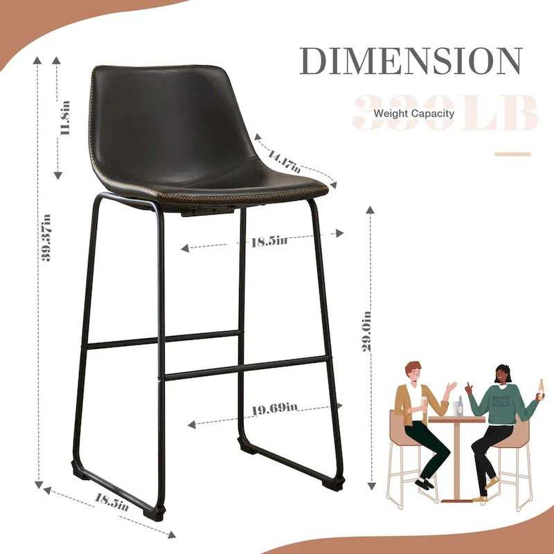 Counter Height Bar Stools Set of 2 with Faux Leather Seat