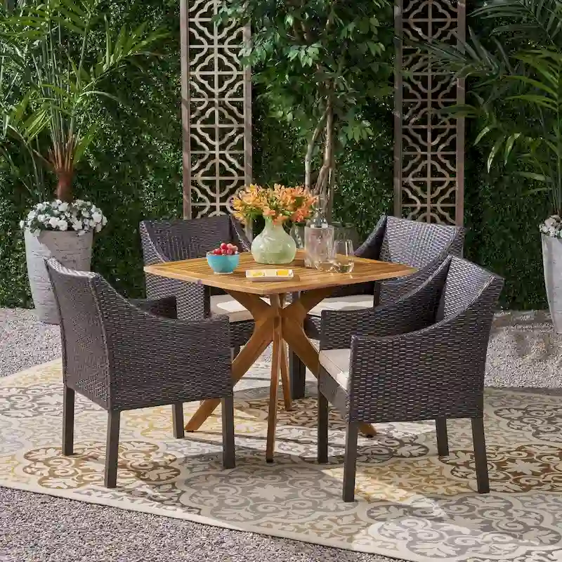 Taquile Outdoor 5 Piece Wood and Wicker Dining Set by Christopher Knight Home
