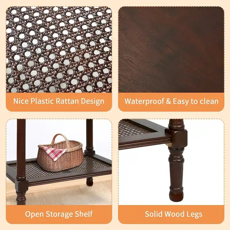 Copper Grove Reine Cream Side Table with Rattan Shelf