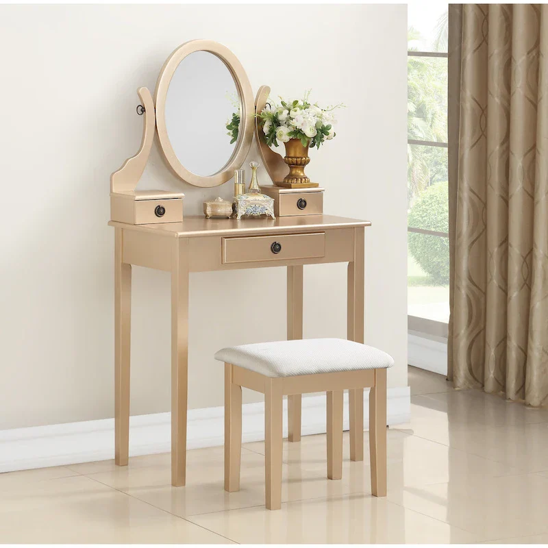 Moniys Wood Moniya Makeup Vanity Table and Stool Set