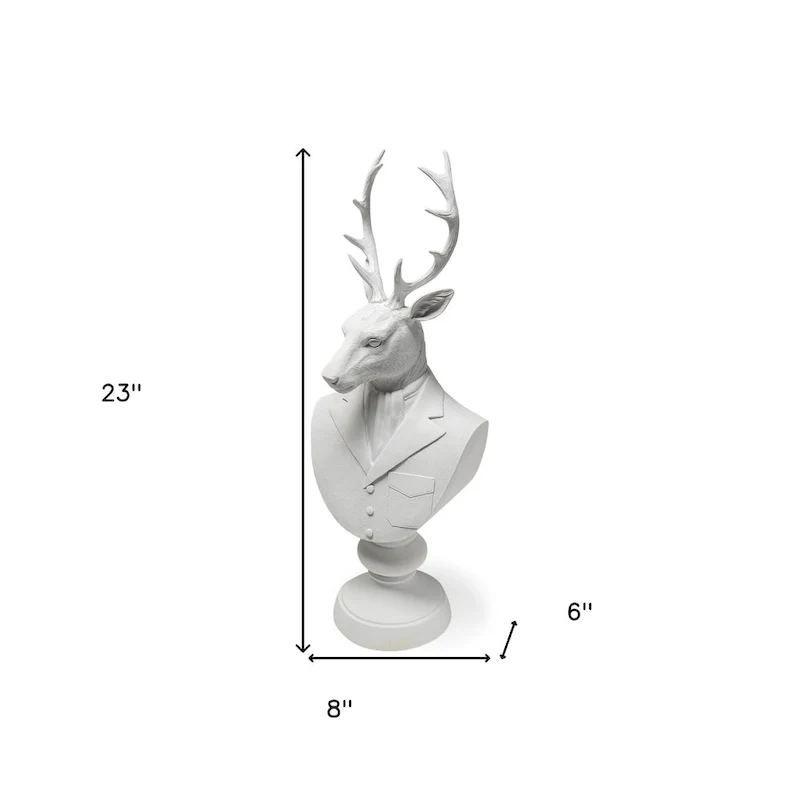 HomeRoots 23  White Polyresin Suited Deer Bust Tabletop Sculpture - 6  W x 8  D x 23  H