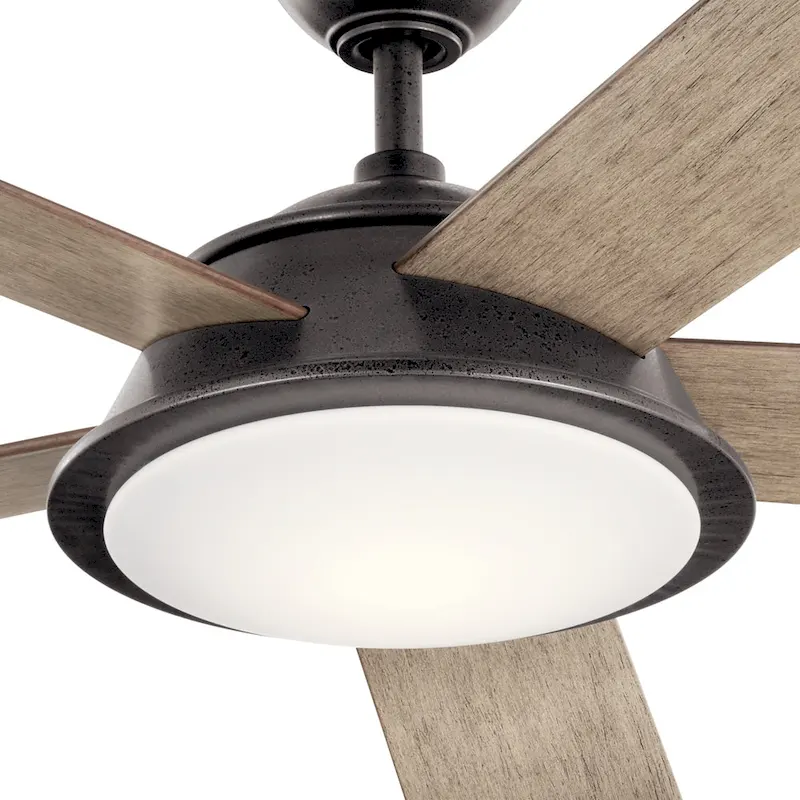 Kichler Verdi 56 Inch LED Ceiling Fan Anvil Iron with Distressed Antique Gray and Walnut Blades