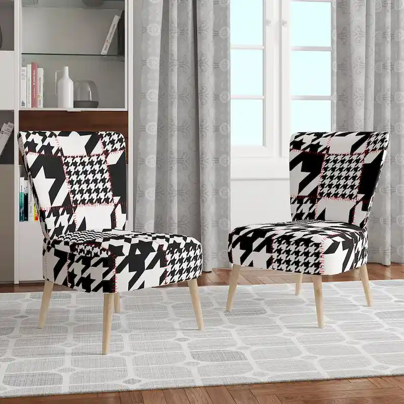 Designart Classic Houndstooth Pattern Upholstered Mid-Century Accent Chair - Arm Chair