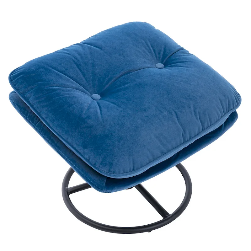 Blue Modern 31.73 Upholstered Swivel Buttons Tufted Accent Chair with Ottoman and Black Metal Legs