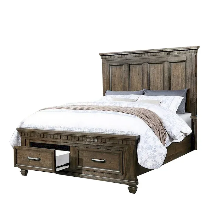 Ziv Classic California King Bed with Storage Drawers, Metal Handles, Brown