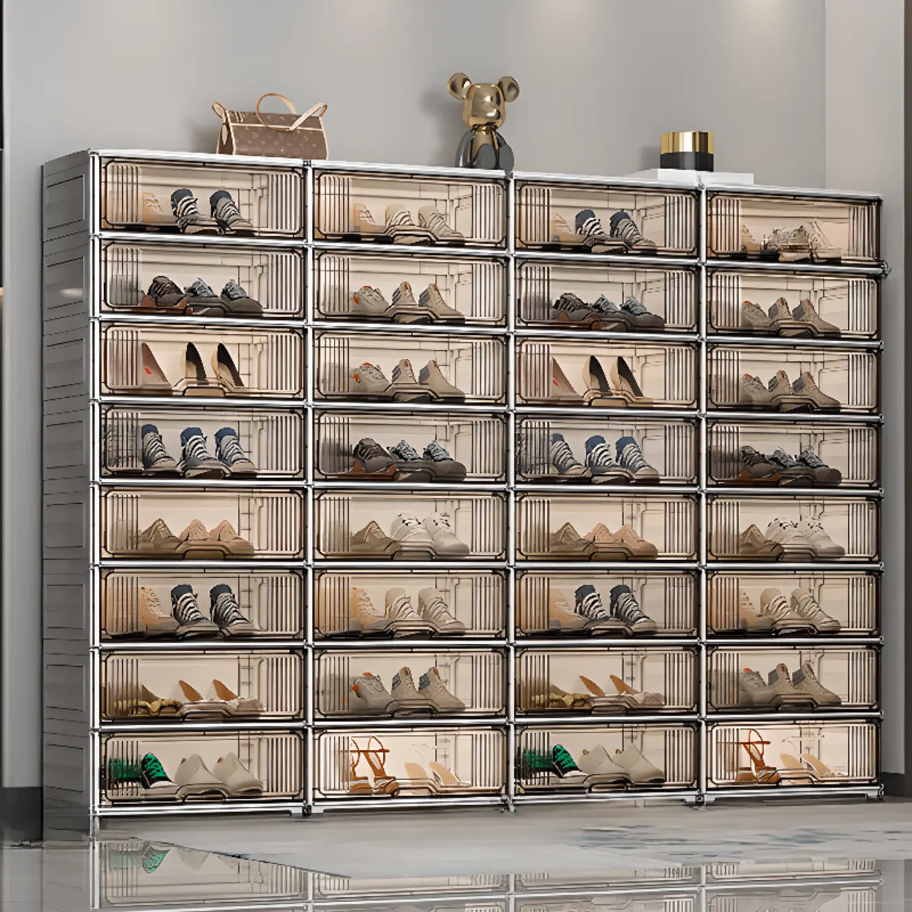 Durable Flip-up Glam Plastic Clear Shoe Boxes Stackable