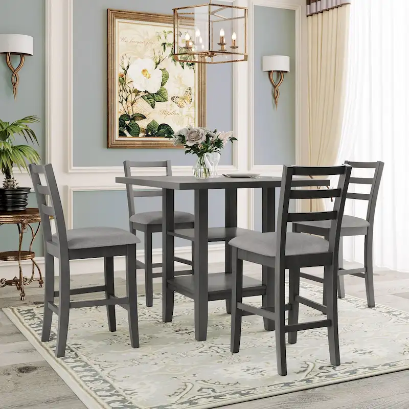 5-Piece Counter Height  Dining Table Set with 4 Chairs & Storage