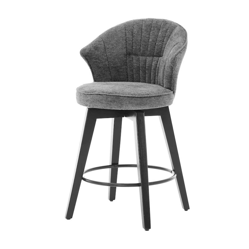 Swivel Bar Stools Set of 2, Upholstered Dining Room Chairs with Wide Backrest, Counter Height Chair with Metal Legs