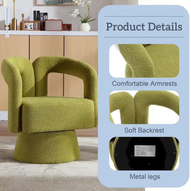 Boucle Upholstered 360° Swivel Barrel Accent Chair, Hardwood Frame, 15-Min Assembly, 6 Colors