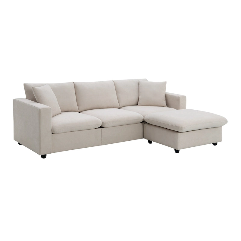 101 L-Shaped Cloud Sectional Sofa with Ottoman & Pocket Springs