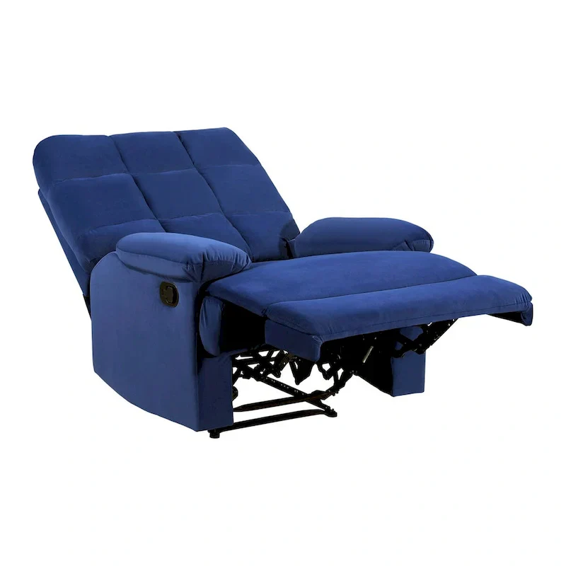 Patty 36 Inch Manual Recliner Chair, Cushioned, Blue Velvet, Solid Wood