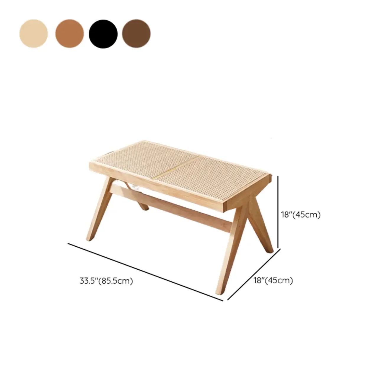 Elegant Rattan Top Finish Wooden Rectangular Cherry Benches