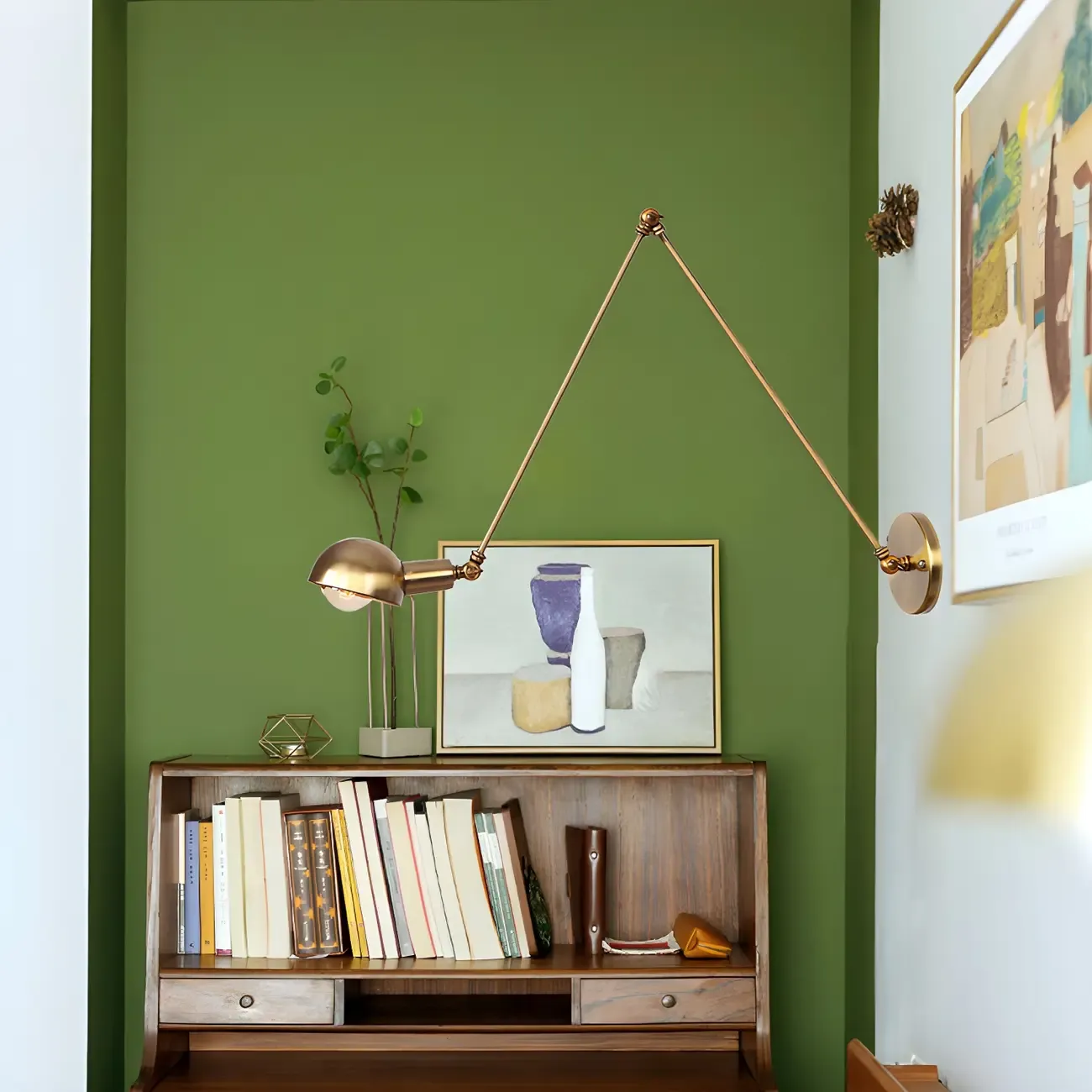 Gold and White Dome Swing Arm Wall Light