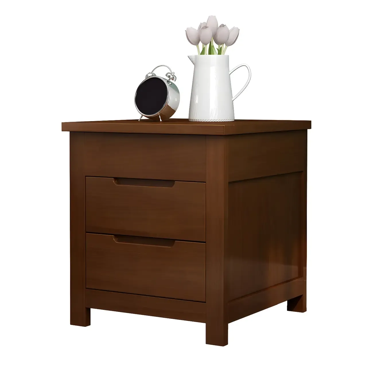 Narrow Rubberwood Lift-Top Bed Side Table with Drawers