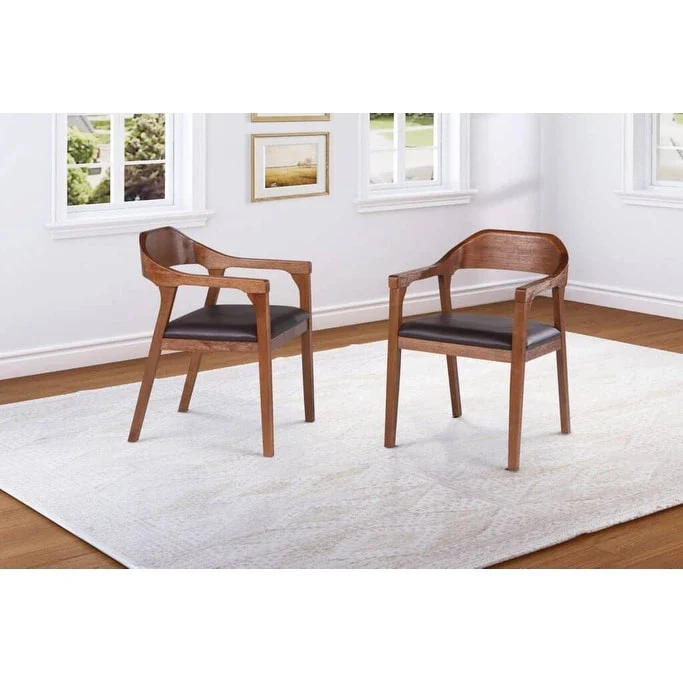 Rubberwood Dining Armchair with Faux Leather Seat