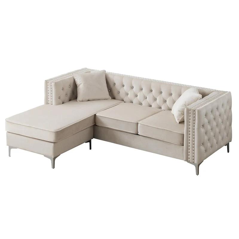 Paige Velvet Tufted Sofa with Chaise