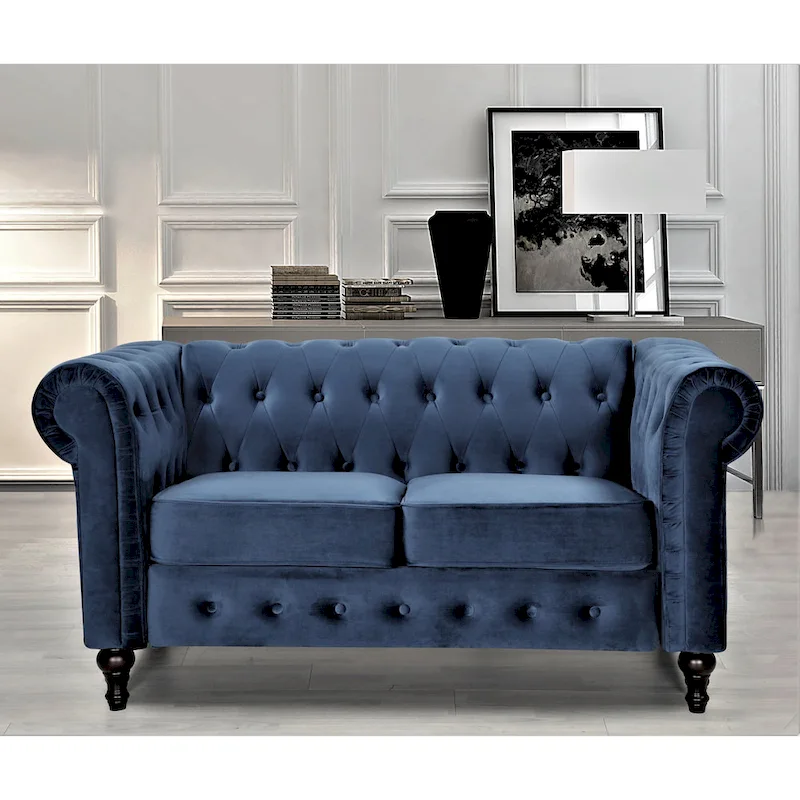Brooks Velvet Upholstered Classic Chesterfield Loveseat