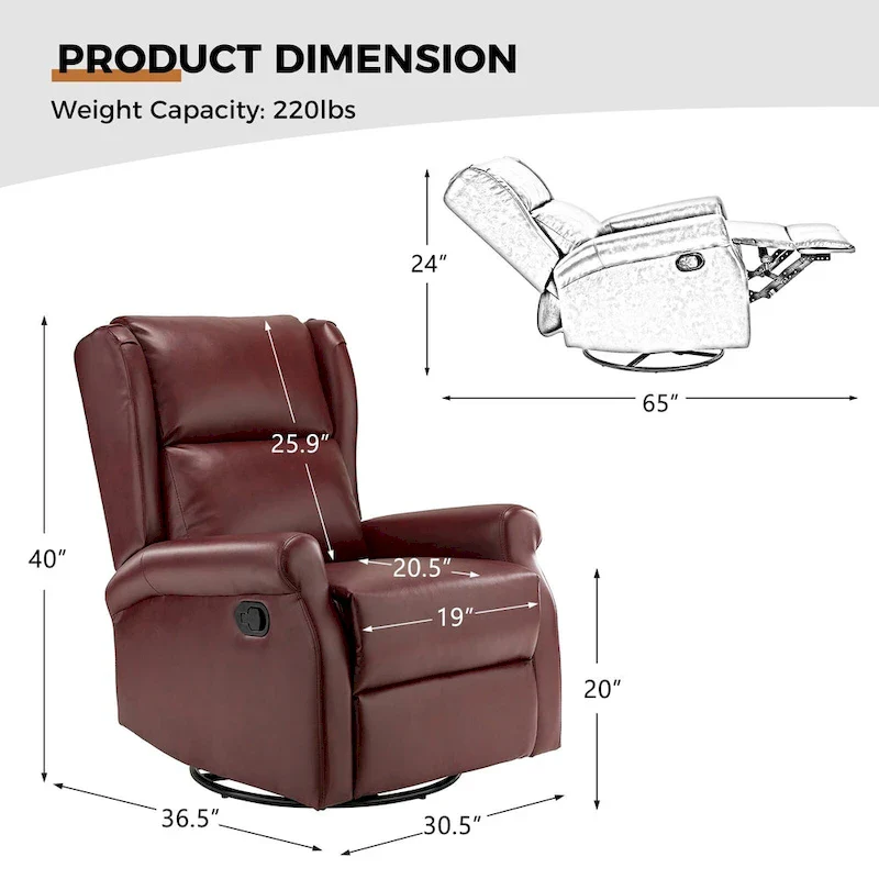 Faux Leather Swivel Nursery Recliners (Metal Base) — Set of 2