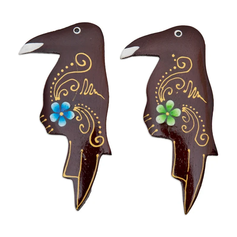 Novica Handmade Paradisial Starlings Wood Magnets (Set Of 2)