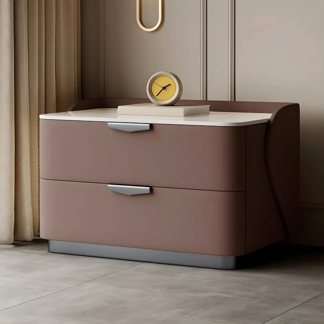 Modern Leather Stone Top Soft-Touch 2-Drawer Nightstand