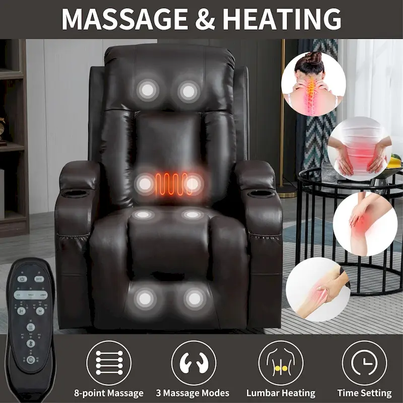 Black Power Lift Recliner with Massage, Heat & Heavy Duty Frame