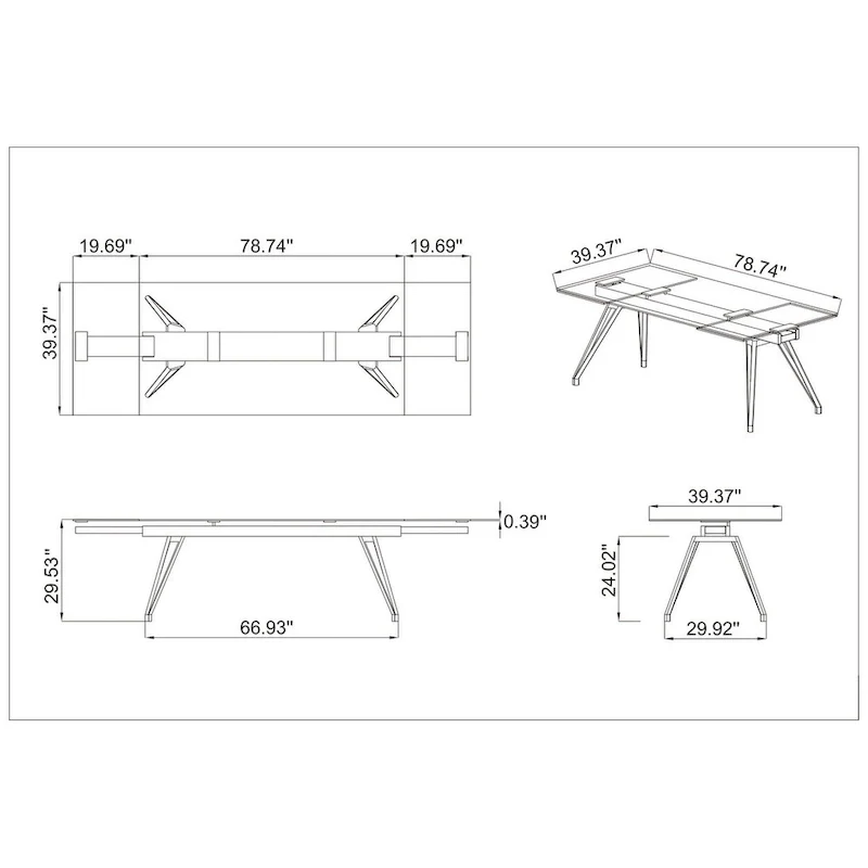 Somette Modern Dining Table with Extendable Glass Top & Solid Wood Legs