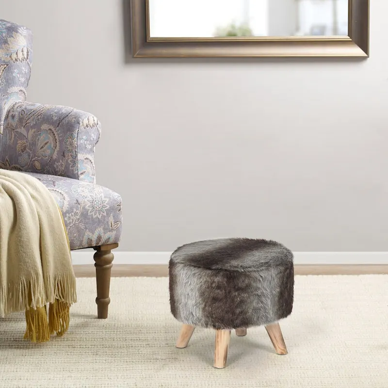 Adeco Modern Round Padded Upholstered Ottoman Footrest Stool