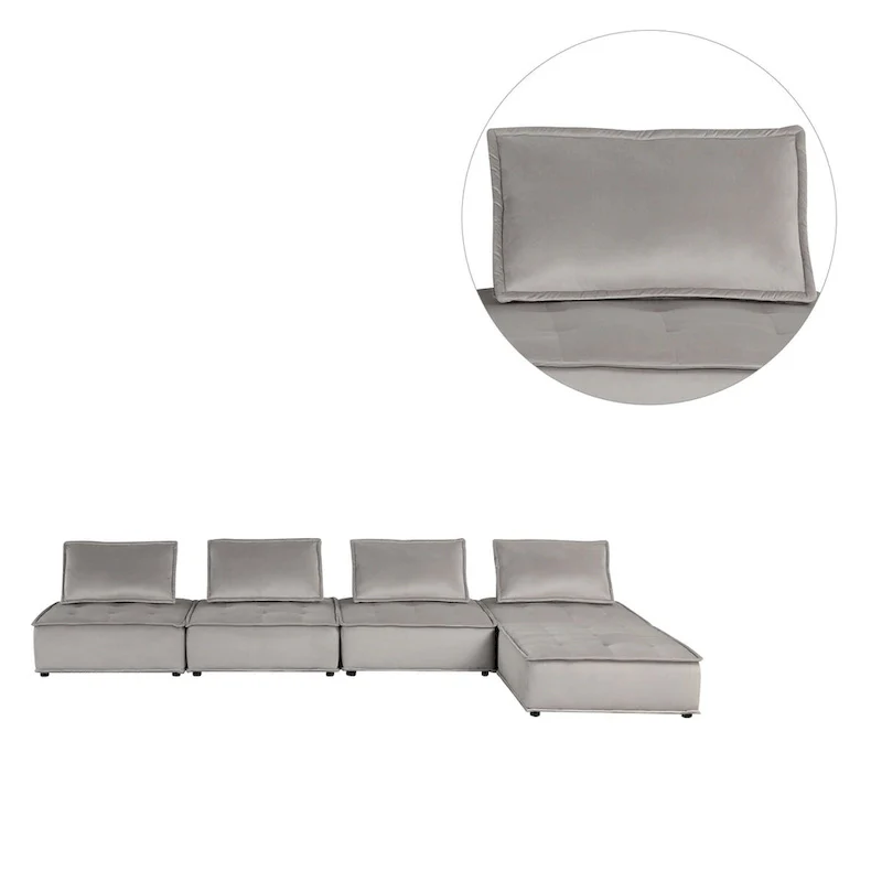 5 Piece Velvet Modular Sectional Sofa with Ottoman