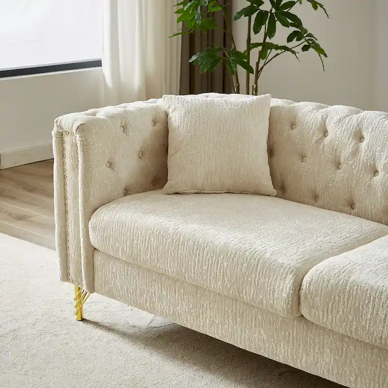 Chenille Tufted Upholstered 3-seater Sofa with Metal Legs