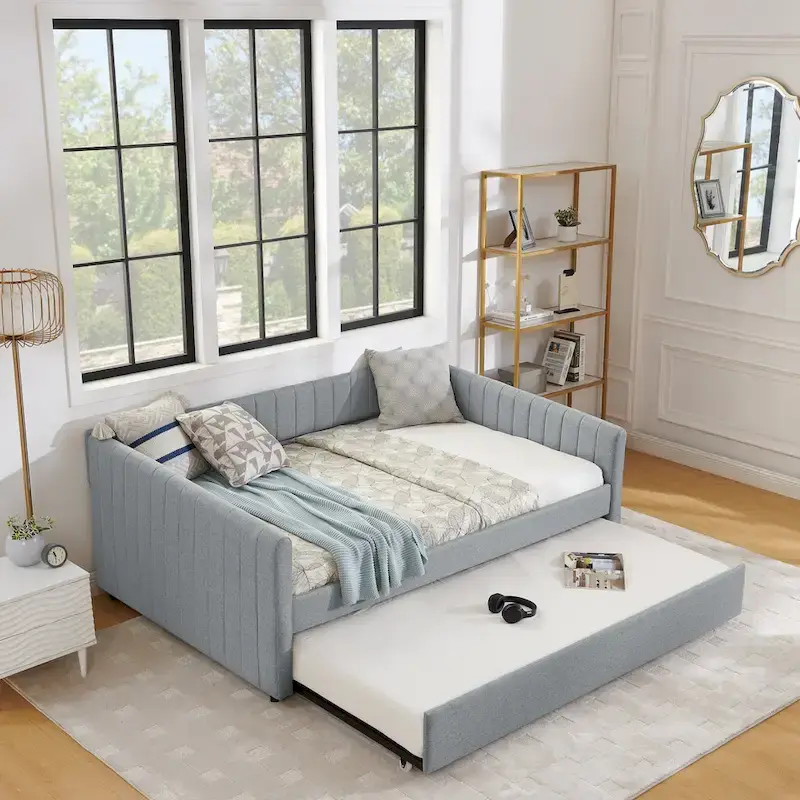 Full Size Daybed with Trundle Upholstered Sofa Bed