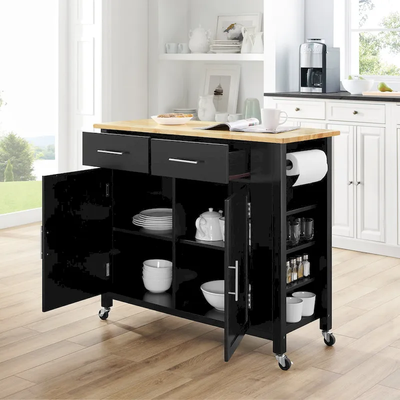 Crosley Savannah Full-size Wood-top Kitchen Cart - 37H x 42W x 18.25D